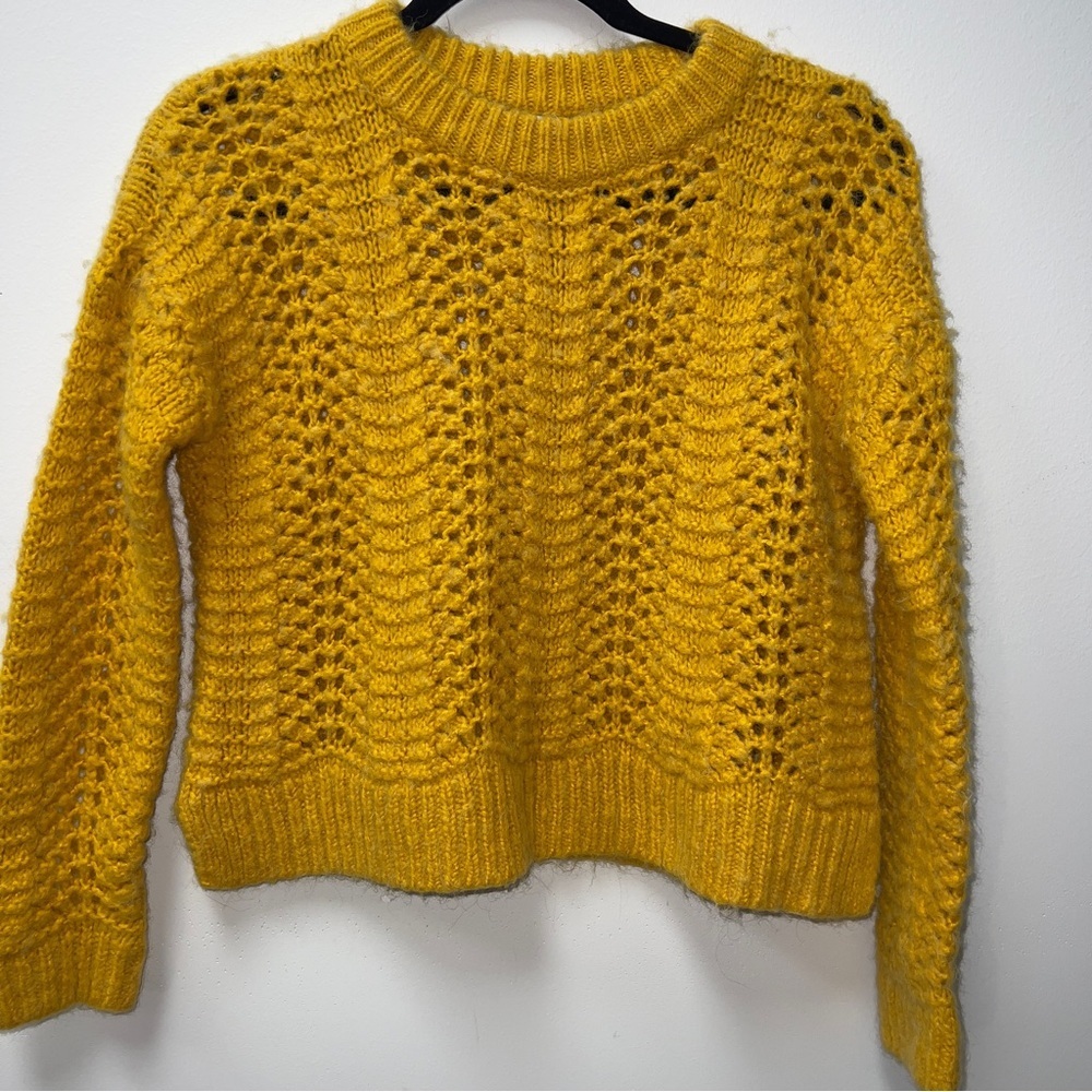 Madewell Windemere Pointelle Stitch Alpaca Wool Fuzzy Crew Neck Pullover Sweater